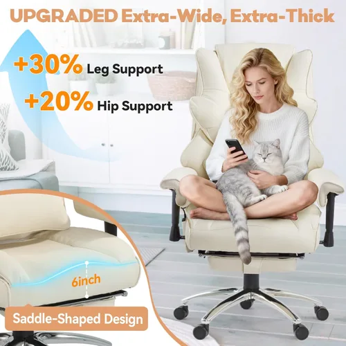 Miniatura 6 de Silla de Oficina de Masaje con Reposapiés, Silla Ejecutiva Ergonómica con Calefacción para Oficina con Respaldo Reclinable, Brazos Ajustables y Beige