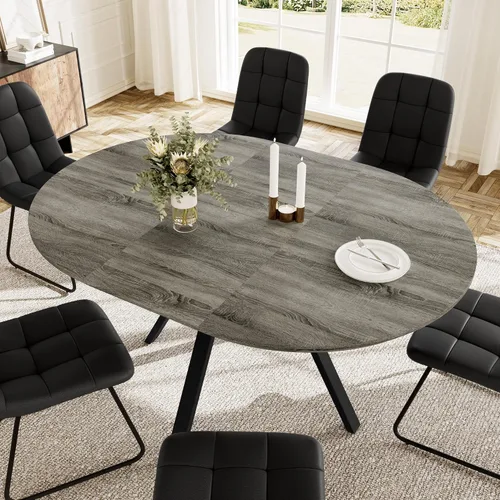 Miniatura 6 de HIPIHOM Juego de mesa de comedor redonda extensible para 6 personas, mesa de cocina extensible de 43.3 a 59.1 pulgadas con 6 sillas tapizadas, Mesa