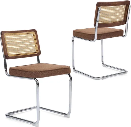 Miniatura 12 de Upholstered Velvet Dining Chairs Set of 2, Mid Century Modern Armless Upholstered Dining Chair with Rattan Back Stainless Chrome Frame for Dining