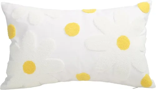 Miniatura 18 de DECOBIRD Funda de almohada bordada de 18 x 18 pulgadas, diseño floral beige, decoración del hogar, funda de almohada bordada de lona de algodón