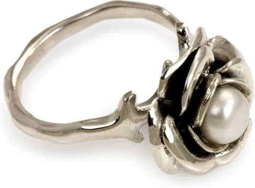 Miniatura 4 de NOVICA Anillo artesanal hecho a mano con flor de perla, plata de ley blanca, piedra natal floral de Indonesia, piedra natal de la paz corona de 0.4