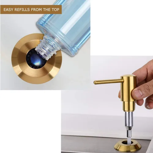 Miniatura 4 de Dispensador de jabón dorado para fregadero de cocina, dispensador de jabón integrado de latón, cabezal de bomba de oro cepillado, loción líquida