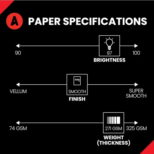 Miniatura 2 de Accent 1188091R - Papel de cartulina blanco opaco de 8.5 x 11 pulgadas, 100 libras, 271 g/m², 200 hojas (1 resma), cartulina pesada suave de alta