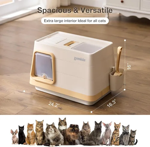 Miniatura 6 de ZOMISIA Stainless Steel Cat Litter Box, Extra Large Covered Litter Box with Lid, Scoop, Odor Control Filter, XL Side/Top Entry Enclosed Cat Boxes