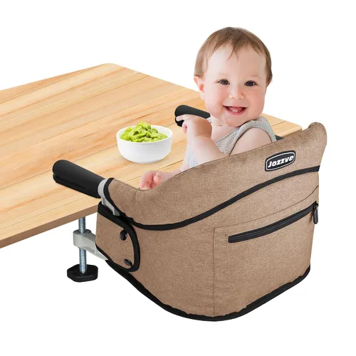 Miniatura 14 de Silla alta de gancho con bandeja desmontable, silla alta portátil plegable de viaje para bebé, asiento de alimentación ligero con bolsa de Negro