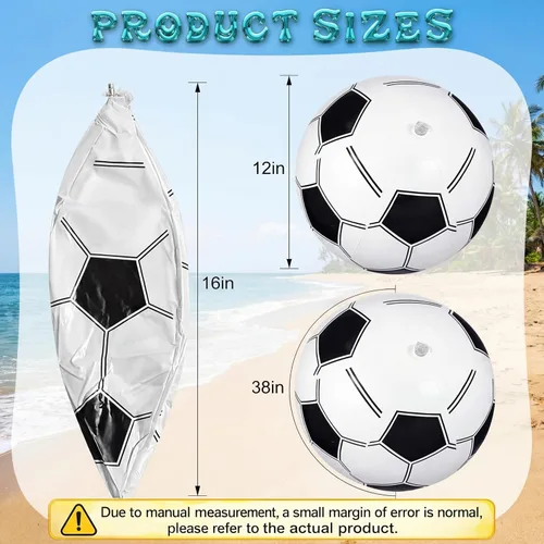 Miniatura 2 de Chivao Paquete de 12 pelotas de playa inflables de fútbol de 16 pulgadas, juguetes gigantes para piscina, juguetes de piscina para verano