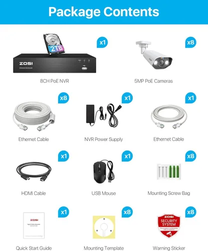 Miniatura 9 de ZOSI Sistema de cámara de seguridad PoE con foco 4K de 8 canales, 8 puertos, 16 canales, 8 MP, NVR con disco duro de 2 TB, 8 cámaras IP PoE