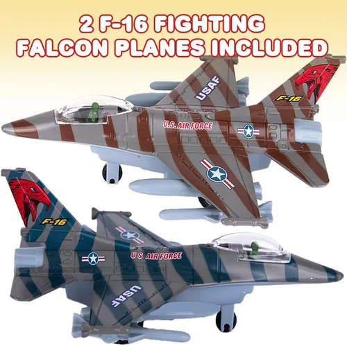 Miniatura 3 de ArtCreativity F-16 Fighter Jet Toy Set para niños – Paquete de 2 aviones de metal fundido a troquel F16 Fighting Falcon, jets militares de tracción