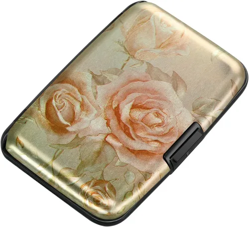 Miniatura 196 de ELFISH Mini cartera de aluminio RFID para tarjetas de crédito, funda de identificación de metal para hombres y mujeres, Happy Flower, Cartera Rfid