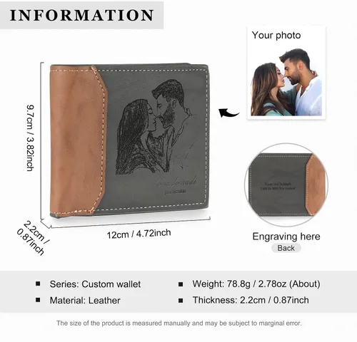 Miniatura 14 de Carteras personalizadas para hombres, cartera personalizada para hombre con imagen grabada y nombre, billetera delgada de cuero plegable, regalos