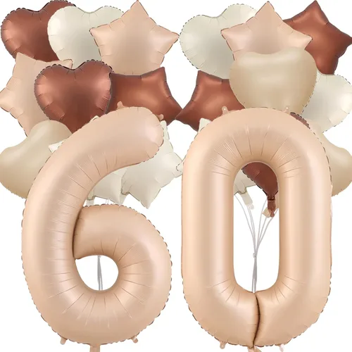 Miniatura 11 de Globos de 40 pulgadas color crema número 10, 17 piezas de globos de helio grandes con globos de corazón neutros crema nude caramelo beige marrón