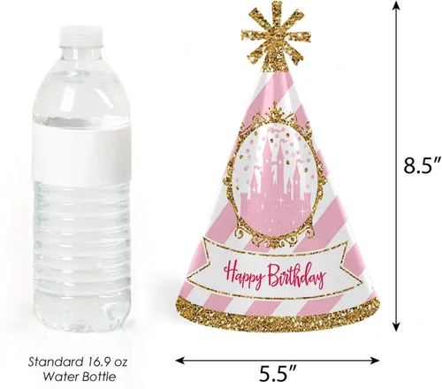 Miniatura 3 de Big Dot of Happiness Corona de princesita – Cono rosa y dorado princesa feliz cumpleaños sombreros para niños y adultos – Juego de 8