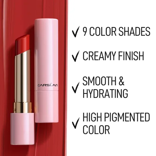 Miniatura 4 de CARSLAN Lápiz labial cremoso hidratante, color de labios de alta pigmentación de larga duración, suave, hidratante, rosa nude, 01