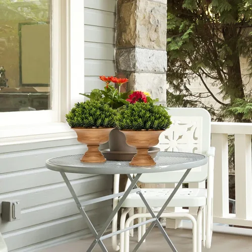Miniatura 8 de Goplus Paquete de 4 árboles topiarios artificiales de boj, mini plantas de vegetación falsas, pequeñas plantas decorativas de imitación, plantas
