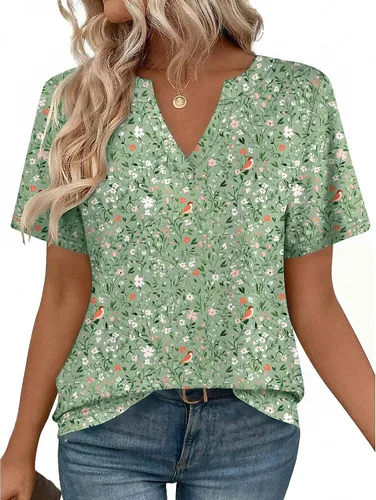 Miniatura 31 de Zeagoo Camisetas de manga corta con cuello en V para mujer, bonitas, elegantes, casuales, para negocios, trabajo, blusa