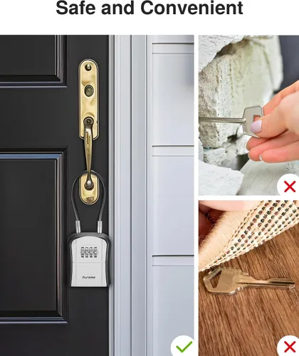 Miniatura 8 de Puroma Caja de seguridad, caja de cerradura portátil con mango de cable extraíble, caja de bloqueo de combinación reiniciable, caja de seguridad