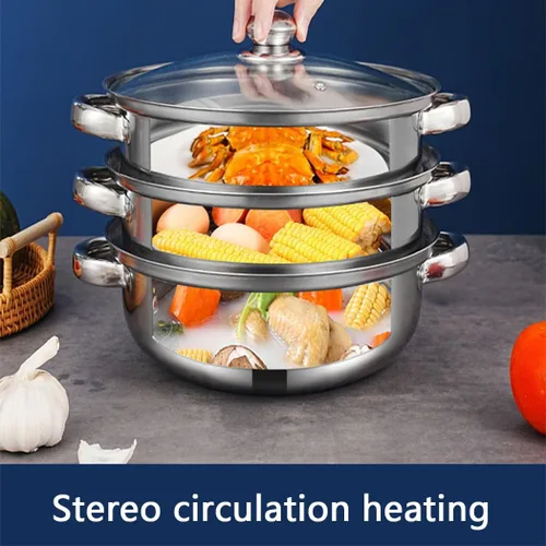 Miniatura 6 de Olla de vapor para cocinar olla de vapor de 3.0 cuartos de galón con tapa, utensilios de cocina multiusos de acero inoxidable de 2 niveles con asa