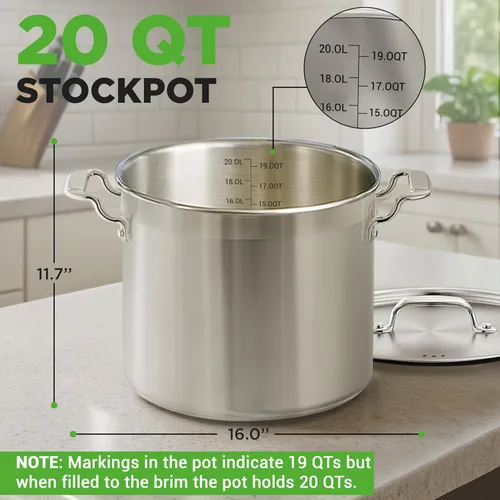 Miniatura 2 de NutriChef Olla resistente de 20 cuartos de galón con tapa de acero inoxidable, olla grande para inducción, cocinas de gas y eléctricas, perfecta