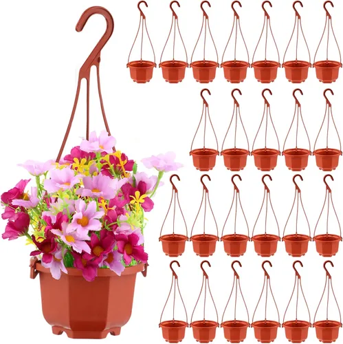 Miniatura 12 de Roshtia 24 piezas de maceta colgante de plástico con gancho, macetas de flores, cestas, soporte de maceta de vivero colgante para plantas de jardín