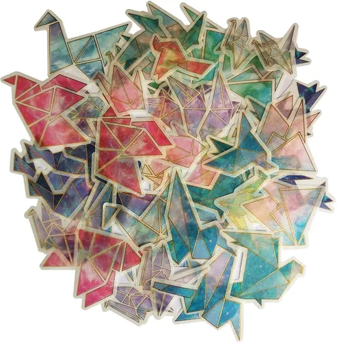Calcomanías de papel de fantasía Kawaii con grúas doradas, autoadhesivas, paquete de calcomanías decorativas para álbumes de recortes, diario,