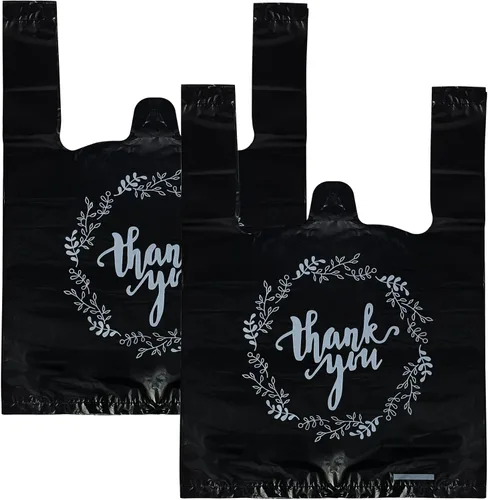 TOSPARTY 100 bolsas negras de agradecimiento para camisetas, bolsas de plástico a granel para restaurantes, 8.7 x 4.1 x 11.6 pulgadas