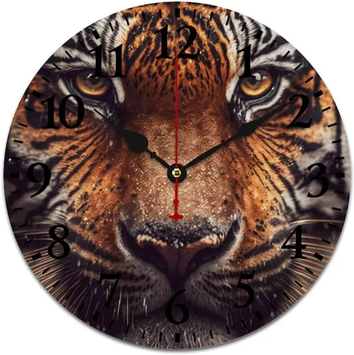 Miniatura 12 de Reloj de pared de madera de 12 pulgadas, reloj de pared de tigre majestuoso, movimiento de cuarzo, rayas de números arábigos, animales, vida Patrón 8