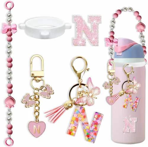 Miniatura 96 de Lindo Juego de Dijes de Letras para Botella de Agua Owala de 24oz, 32oz, 40oz, Owala Kids y Vaso de Café, FreeSip – Incluye Correa con Asa, para Rosa