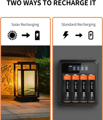 Miniatura 4 de NiMH Baterías AA recargables, 1.2 V 800 mAh recargables AA baterías solares para luces solares al aire libre y dispositivos domésticos, precargadas