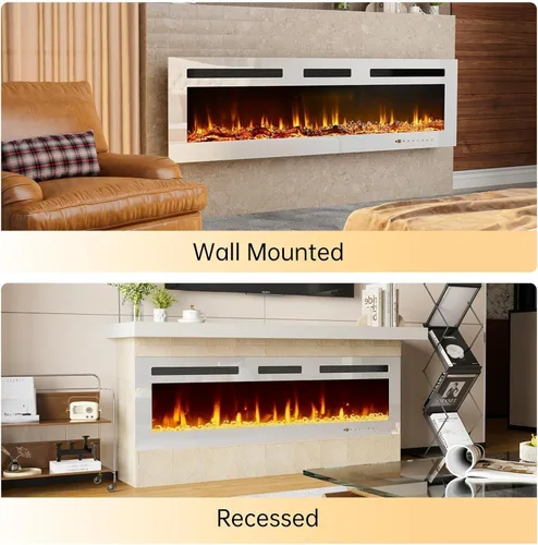 Miniatura 6 de Chimenea eléctrica de 60 pulgadas montada en la pared y empotrada con control remoto y panel táctil