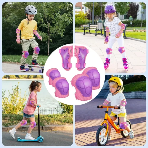 Miniatura 6 de Rodilleras para niños, rodilleras y coderas, conjunto de equipo de protección para niños y niñas con protectores de muñeca 3 en 1 para patinaje