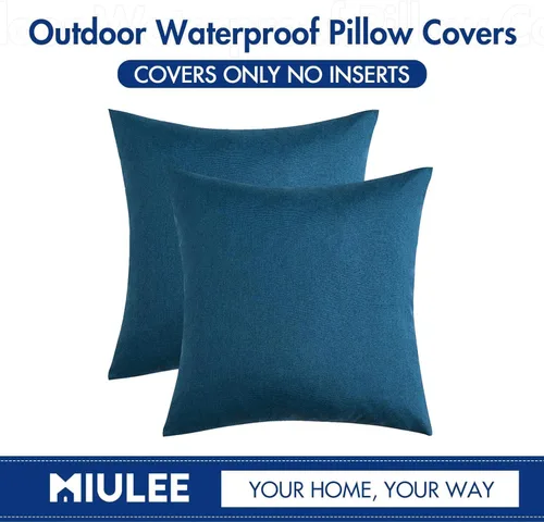 Miniatura 6 de MIULEE - Paquete de 2 fundas de almohada decorativas para exteriores, impermeables, sólidas, de imitación de lino, para jardín, casa de campo, Azul