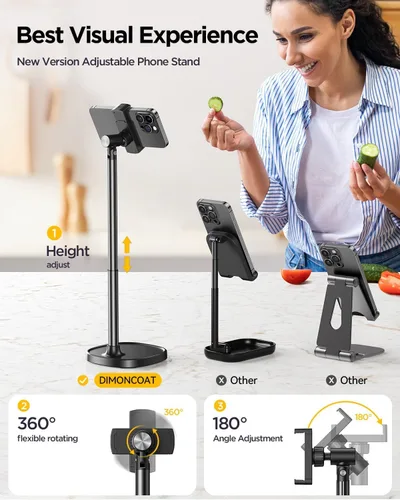Miniatura 2 de DIMONCOAT Soporte de teléfono para escritorio, soporte de teléfono ajustable en ángulo y altura para escritorio, soporte universal de aleación