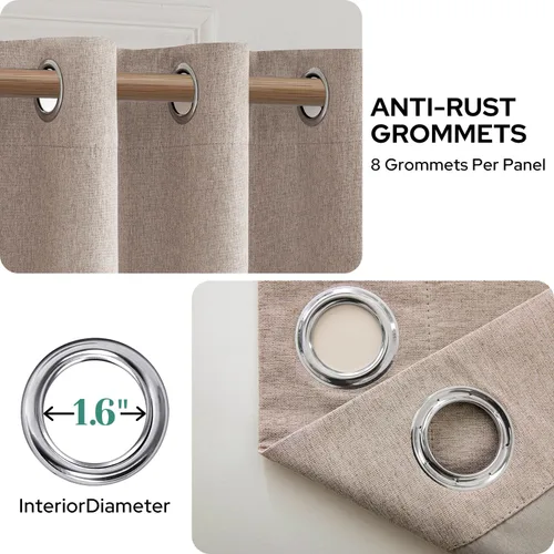 Miniatura 7 de HOMEIDEAS Cortinas 100% opacas beige de 63 pulgadas de largo, mezcla de lino con textura de oscurecimiento, cortinas con aislamiento térmico