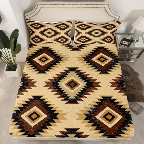 Miniatura 23 de Juego de sábanas bajeras de diseño nativo americano del suroeste para niños, niñas y adolescentes, juego de ropa de cama tribal para niños, niñas