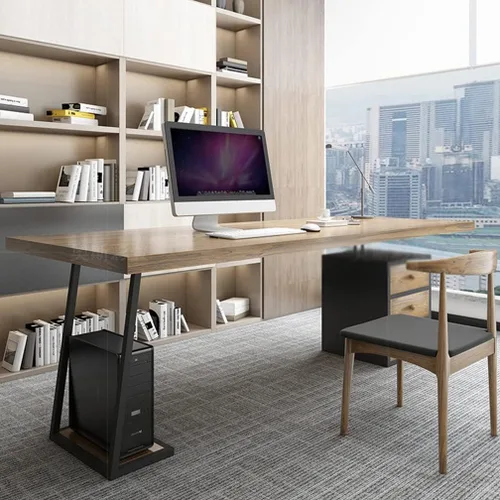 Miniatura 2 de Escritorio moderno y simple de madera maciza para computadora, escritorio de estudio, mesa de juegos, con soporte de CPU y cajón