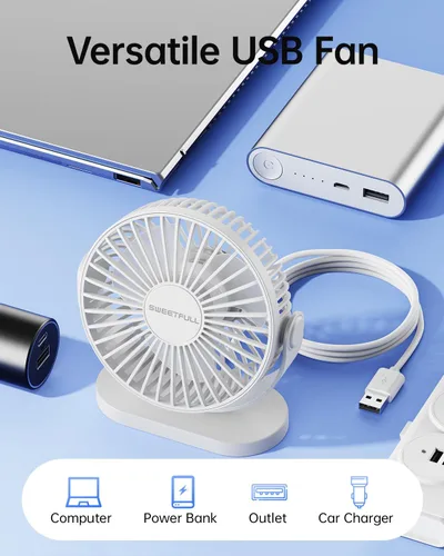 Miniatura 5 de SWEETFULL Ventilador de escritorio con USB pequeño silencioso - Ventilador personal portátil de 3 velocidades Mini 360° de rotación ajustable