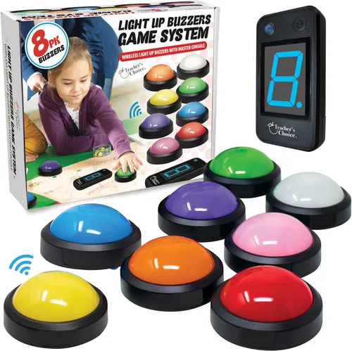 Miniatura 10 de Teacher's Choice Sistema de Botón de Buzzer de Juego para 4 Jugadores con Luz Inalámbrica Muestra al Jugador Ganador Sonidos Fuertes y Únicos