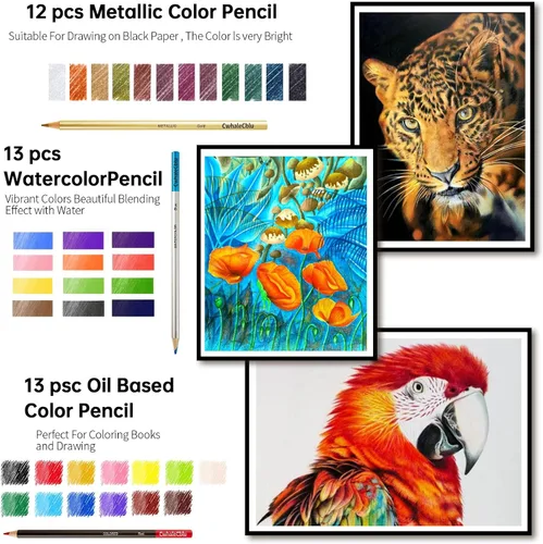 Miniatura 5 de Juego de suministros de arte para dibujo, kit de bocetos con libro de bocetos de 3 colores, grafito, carbón, acuarela y lápiz metálico, juego
