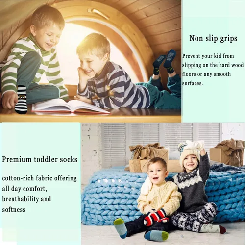 Miniatura 5 de Calcetines antideslizantes para niños pequeños con agarre 12 pares de calcetines antideslizantes para niños y niñas para niños de 1 a 7 años