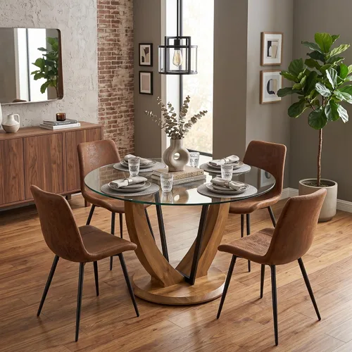 Miniatura 20 de Juego de mesa de comedor redonda de 48'' para 4, juego de mesa y sillas de cocina de mármol, conjunto de 4, mesa redonda con pata de MDF negro