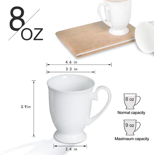 Miniatura 2 de Juego de 2 tazas de café blancas de porcelana fina de lujo (8 onzas), tazas de té de cerámica estilo europeo, elegantes y duraderas tazas de café