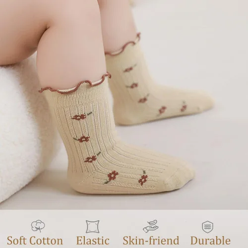Miniatura 4 de WATOCHE Calcetines para bebés y niñas pequeñas con volantes, calcetines de vestir con volantes, calcetines antideslizantes para bebés, calcetines