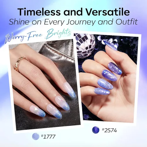 Miniatura 4 de modelones Juego de esmaltes de uñas de gel con purpurina, sin hema, 6 colores, Chameleon Aurora Shimmer Glitter Kit de esmalte de gel azul, verde