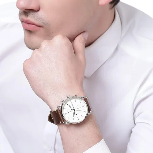 Miniatura 8 de Fossil Commuter - Reloj de cuarzo para hombre de acero inoxidable y piel, estilo casual