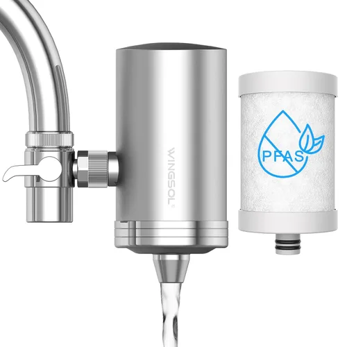 Miniatura 11 de WINGSOL Filtro de agua de acero inoxidable para grifo de fregadero, NSF/ANSI 42 y 53, purificador de grifo giratorio de 360° que reduce PFAS, plomo