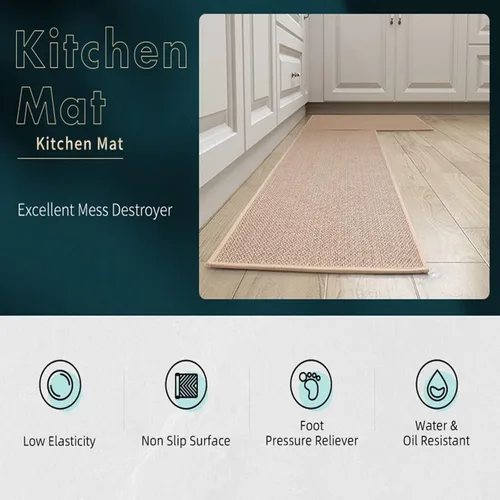 Miniatura 6 de Juego de 2 alfombras y tapetes de cocina antideslizantes de goma natural para piso de cocina, piso delantero del fregadero, pasillo, lavandería Gris