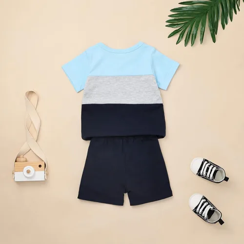 Miniatura 3 de Ropa para bebé niño pequeño, trajes de verano de manga corta, camiseta de retazos y pantalón con bolsillo, conjunto de 2 piezas, 12 meses a 4 años