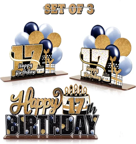 Miniatura 173 de LINGTEER Feliz 10º Cumpleaños Juego de Centros de Mesa de Acrílico Azul para Mesa - Brindemos por Diez Años Decoraciones de Regalo de Fiesta de 10º