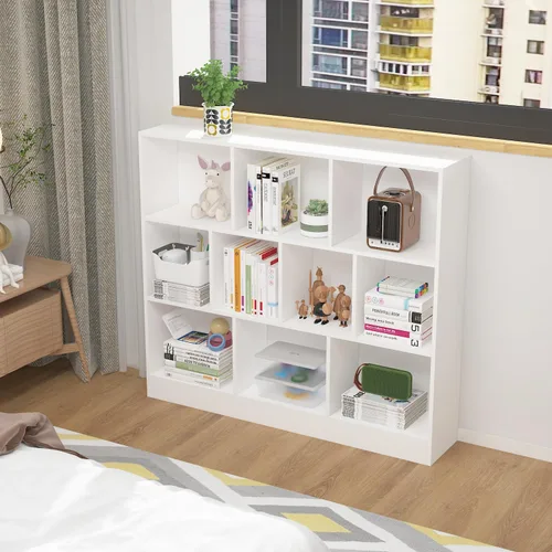 Miniatura 3 de AIEGLE Estantería de 10 cubos, estantería de madera de 3 niveles, armario de exhibición de pie para el dormitorio de los niños, organizador