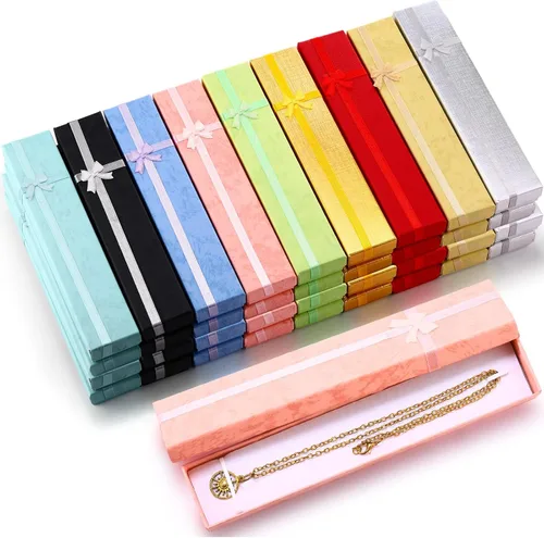 Sherr 36 cajas de collar para regalo de joyería, 9 colores, 7.9 x 1.6 pulgadas, cajas de regalo de joyería con insertos de espuma y nudo de cinta